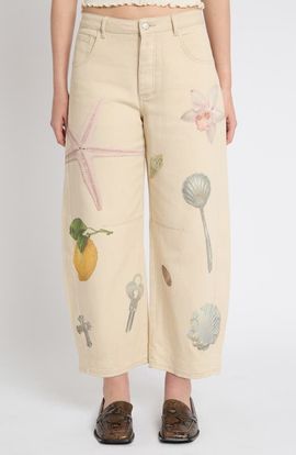 Muse Assembly Muse Assembly Printed High Waist Barrel Leg Jeans