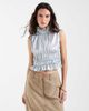 Muse Assembly Muse Assembly ruffle high neck crop shirred top in blue crushed satin - 2