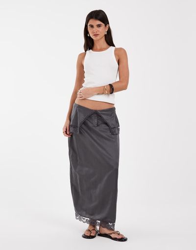Muse Assembly Muse Assembly satin lace trim polly skirt in gray
