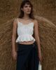 Muse Assembly Muse Assembly shirred taffeta top with waist tie in white - 1