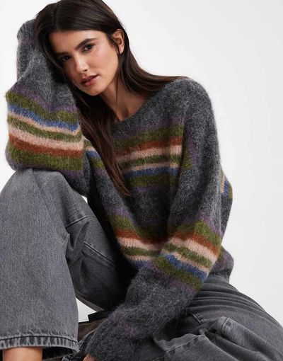 Muse Assembly Muse Assembly striped hattie knit sweater in gray-Multi