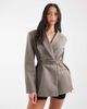 Muse Assembly Muse Assembly structured blazer with cinched waist tie in gray pinstripe - 1