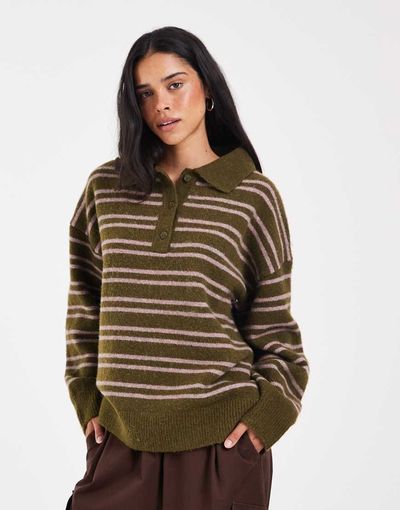 Muse Assembly Muse Assembly Sydney rugby knit sweater in pink/green stripe-Multi