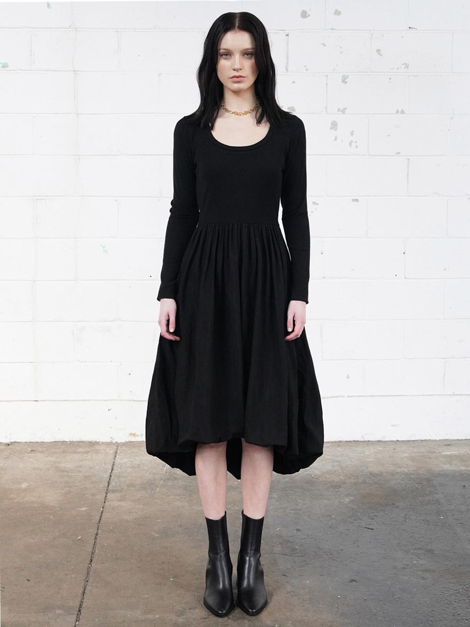 MUSE BY ROSE Balloon Asymmetrical Shirring Dress