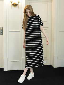 MUSE BY ROSE BIANCA Striped Maxi Dress [BLACK]