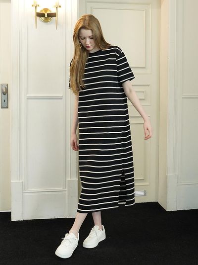 MUSE BY ROSE BIANCA Striped Maxi Dress [BLACK]