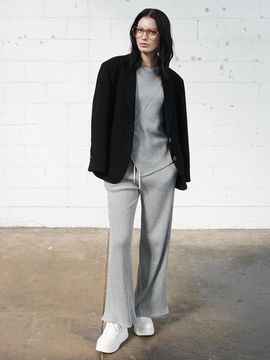 MUSE BY ROSE Glitter High-Rise Wide-Leg Pants [Light Gray]