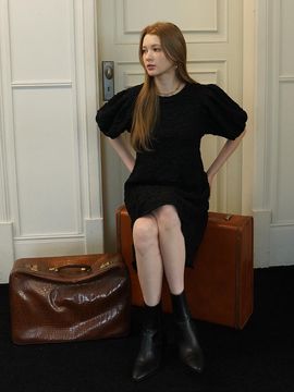MUSE BY ROSE MARY puff-sleeve dress (BLACK)