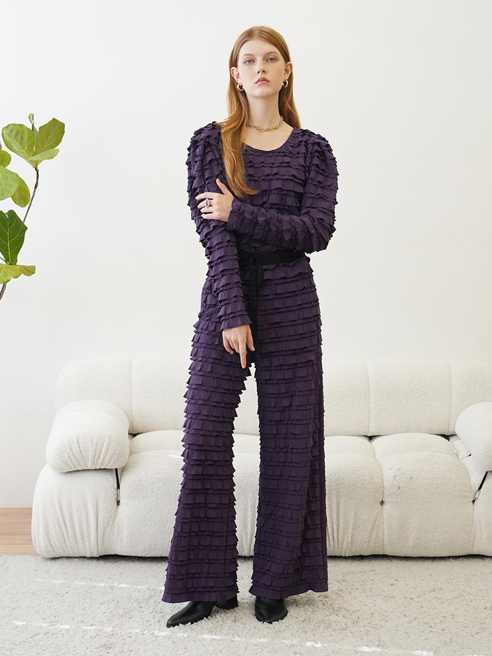 MUSE BY ROSE Ruffled Semi Wide Elastic Pants  (VIOLET)