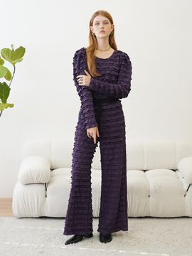 MUSE BY ROSE Ruffled Semi Wide Elastic Pants  (VIOLET)