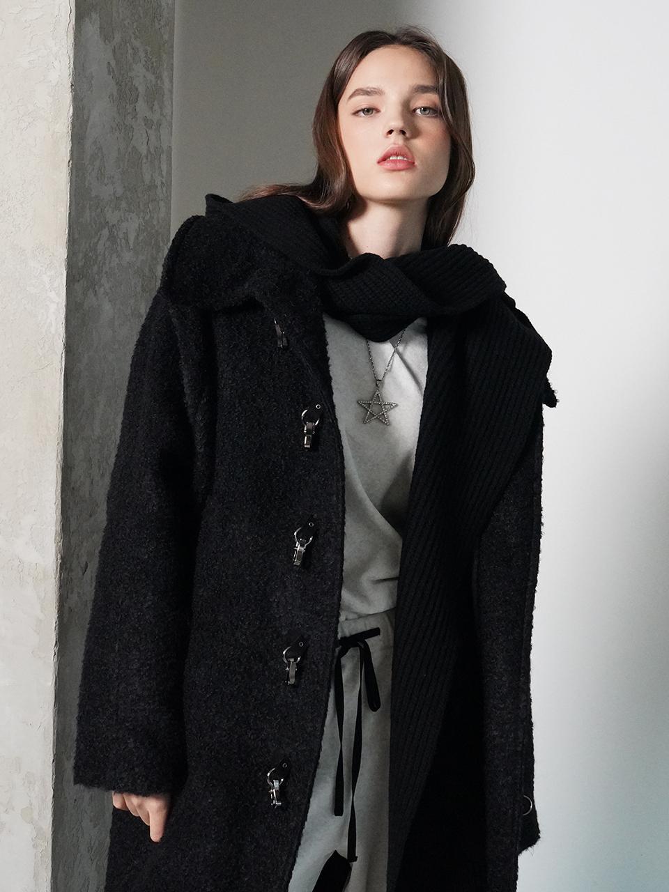 MUSE BY ROSE Soft Wool Blend Clasp Mohair Coat [Black]