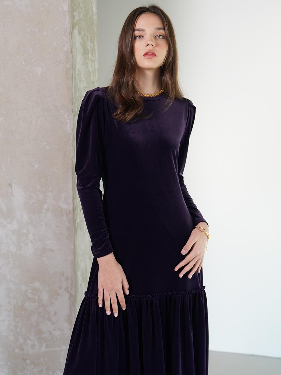 MUSE BY ROSE Velvet Shirring Loose Fit Dress [VIOLET]