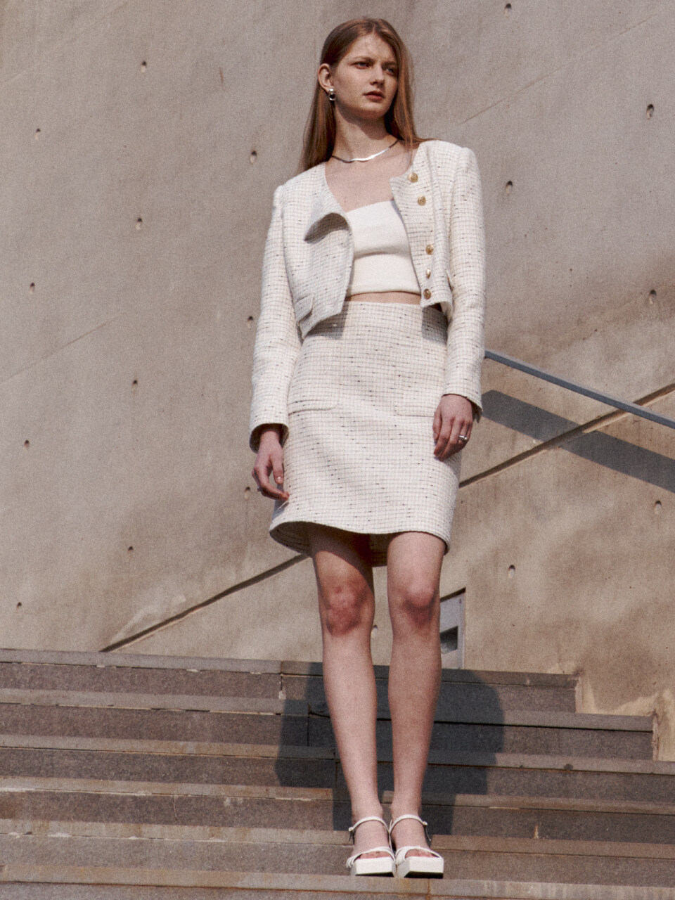 MUSEE ANA Asymmetric Tweed Mini Skirt [Japan Fabric]