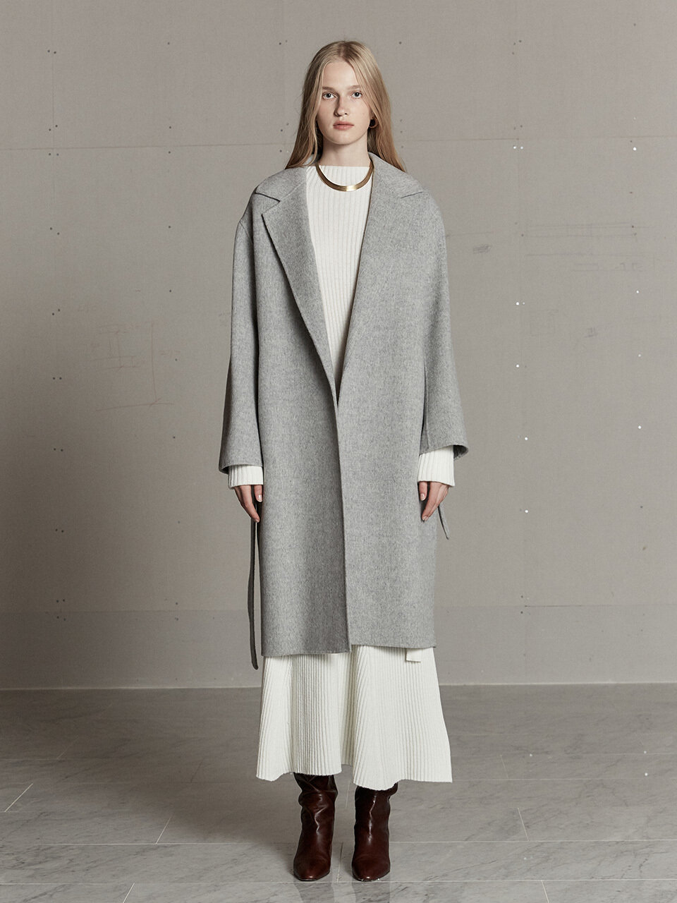 MUSEE Cashmere Blended Handmade Coat_Soft Gray