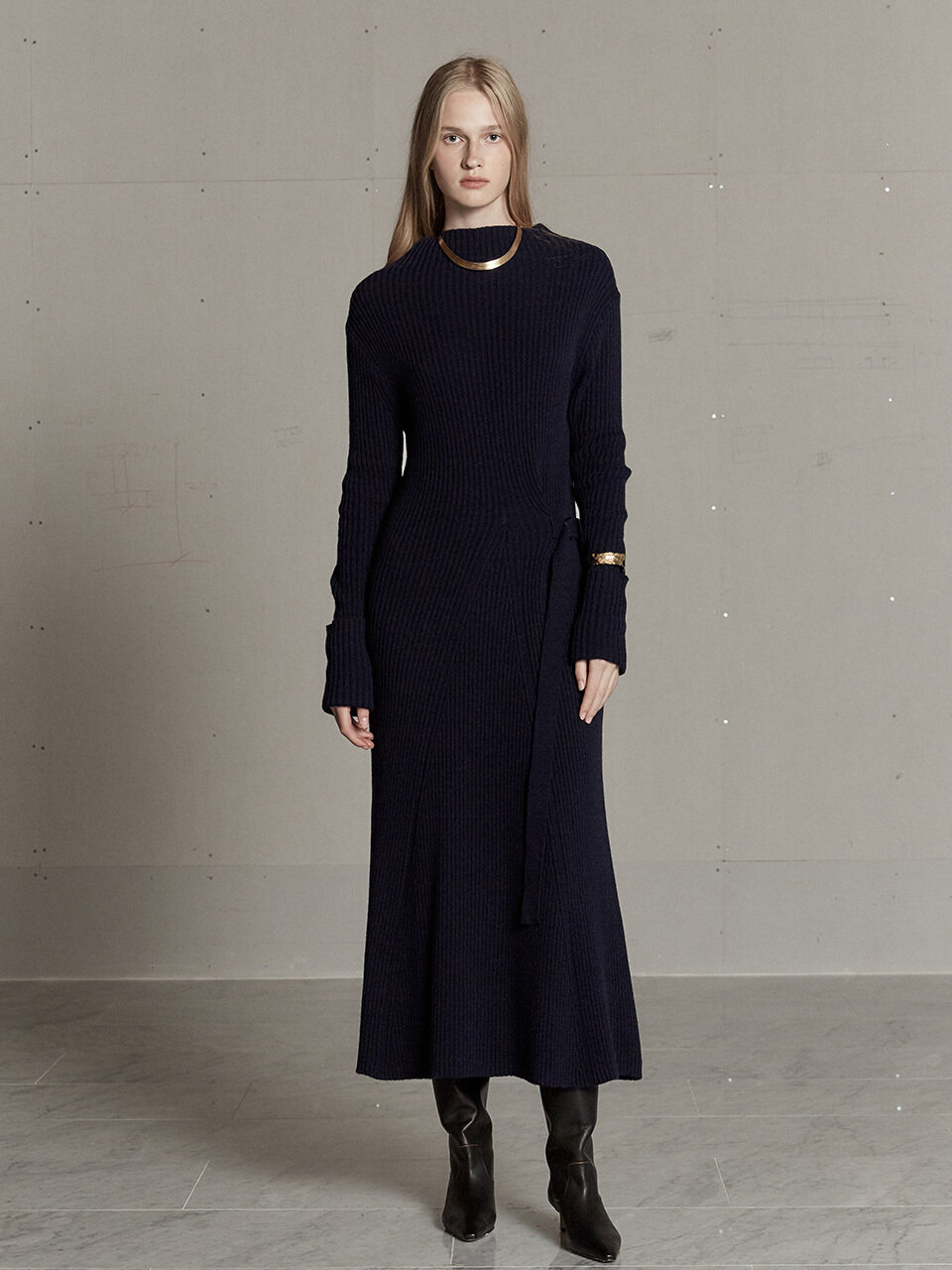 MUSEE Cashmere Long Knit Dress_Navy