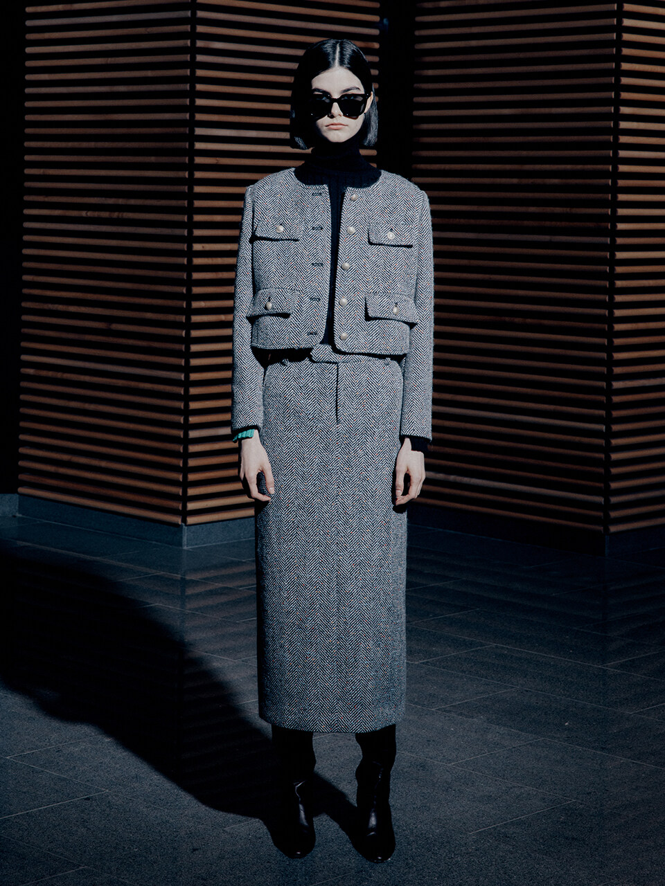 MUSEE Crop Wool Tweed Jacket_Black