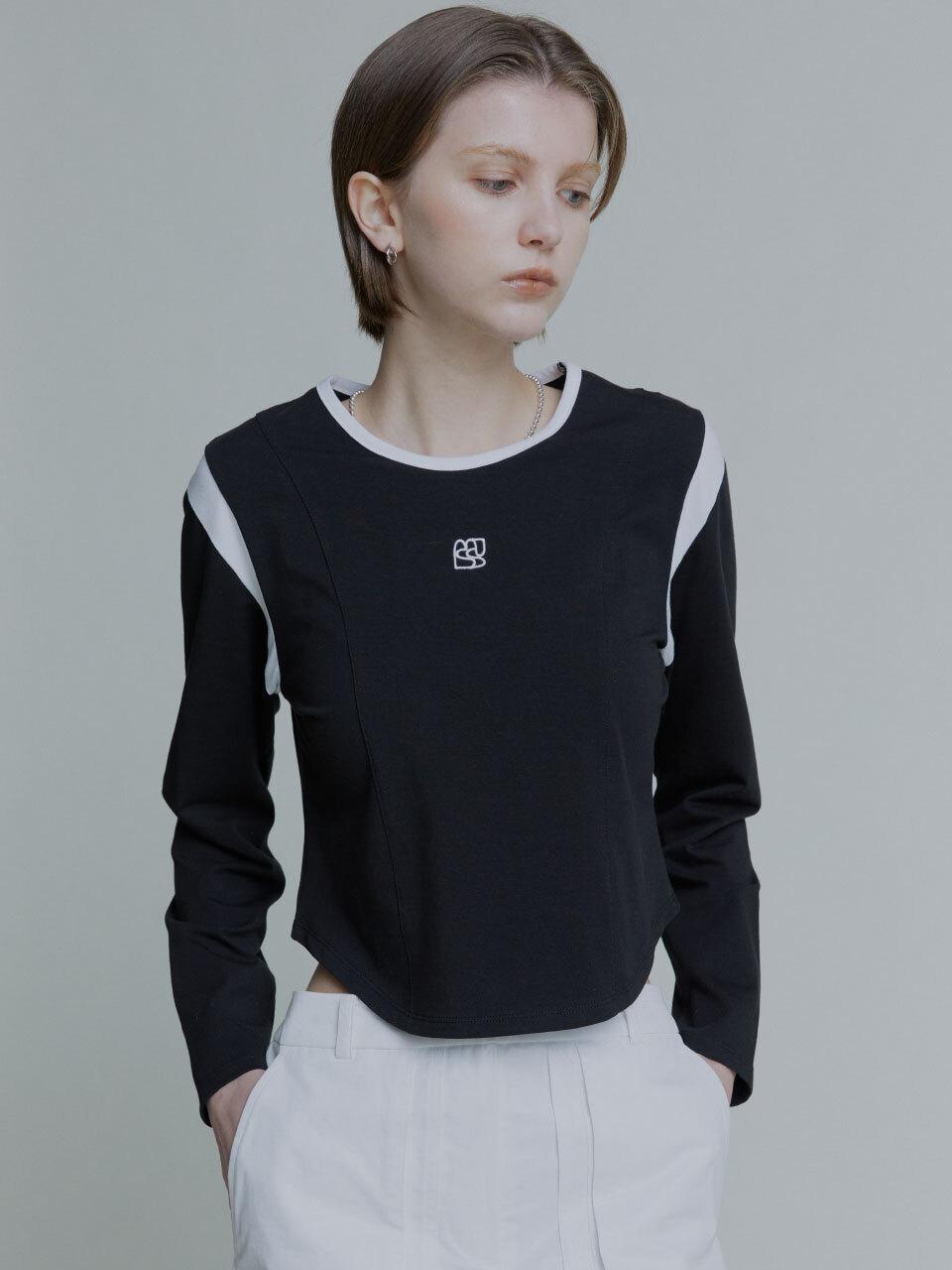MUSEE Embroidered Color Point Curved Hem Crop Top