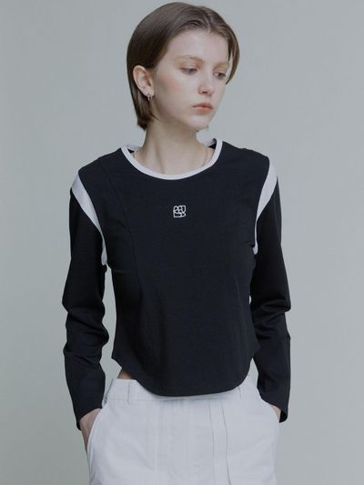 MUSEE Embroidered Color Point Curved Hem Crop Top