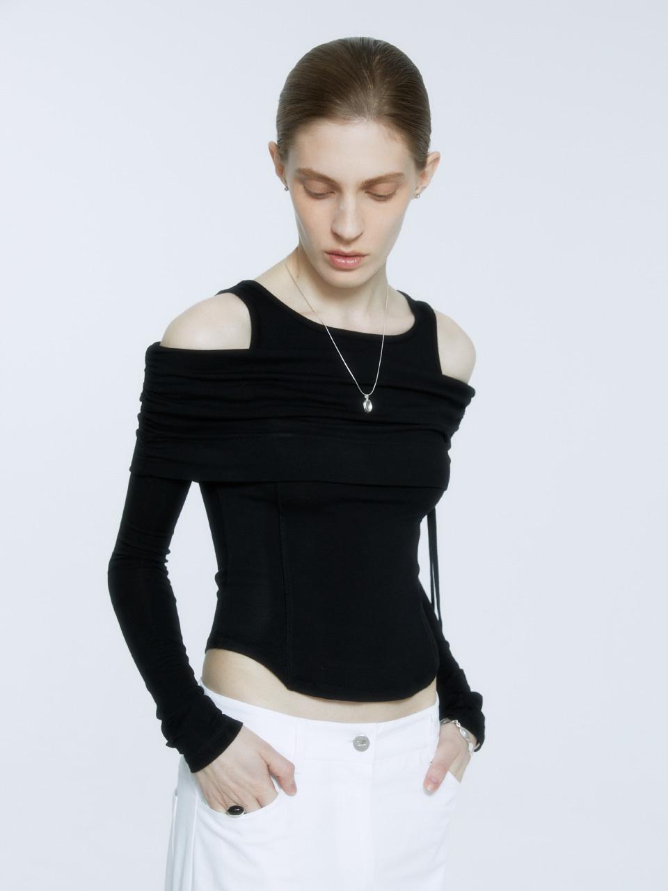 MUSEE GALLIENI Draped Double-layered Off-shoulder Top