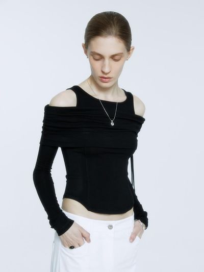 MUSEE GALLIENI Draped Double-layered Off-shoulder Top