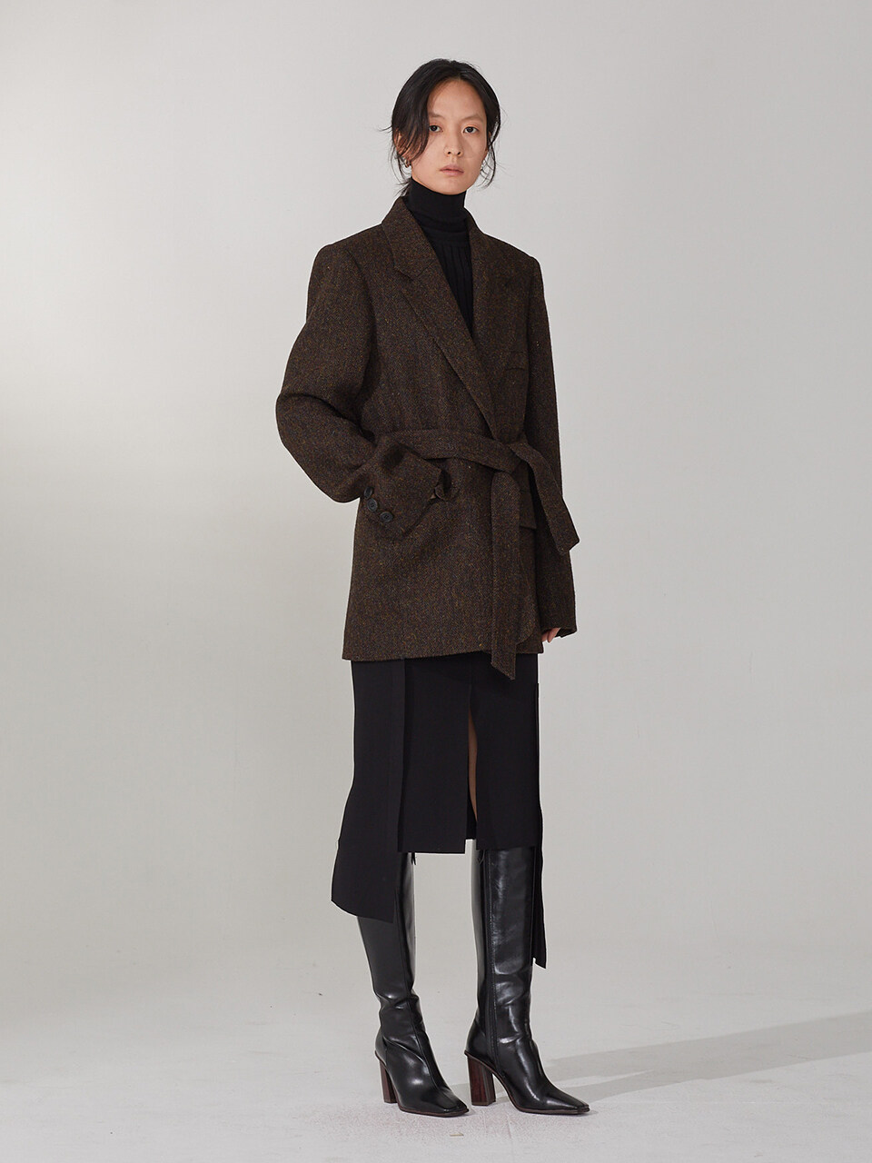 MUSEE Harris Tweed Belted Jacket_Dark Brown