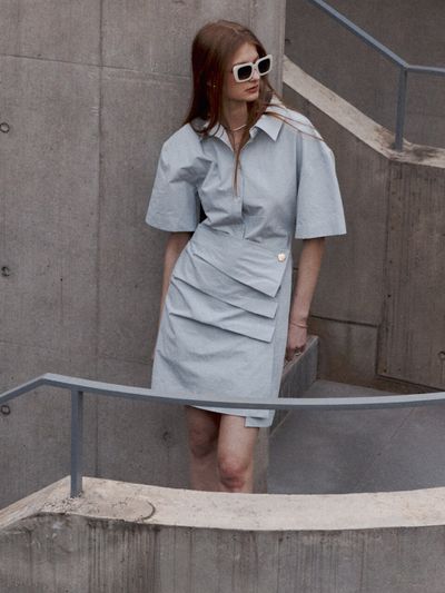 MUSEE KRISTINE Draped Shirt Dress_Pale Blue