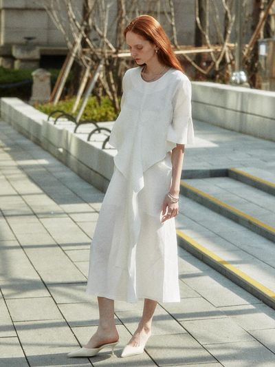MUSEE LETE ROBE Drape Linen Dress_Off White