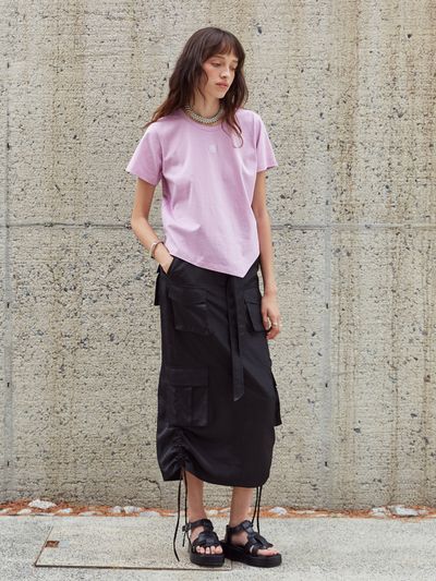 MUSEE LILY Side String Belted Satin Cargo Long Skirt