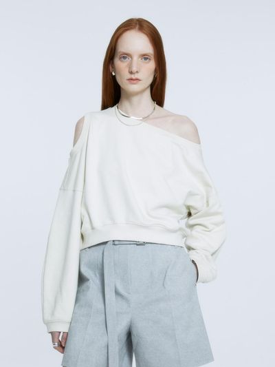 MUSEE LOURMEL Asymmetric Cut-out Off-shoulder Sweatshirt