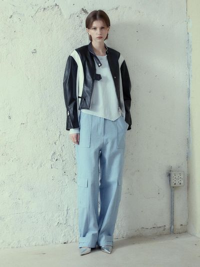 MUSEE ODEON Wide-Leg Denim Cargo Pants_Blue Denim
