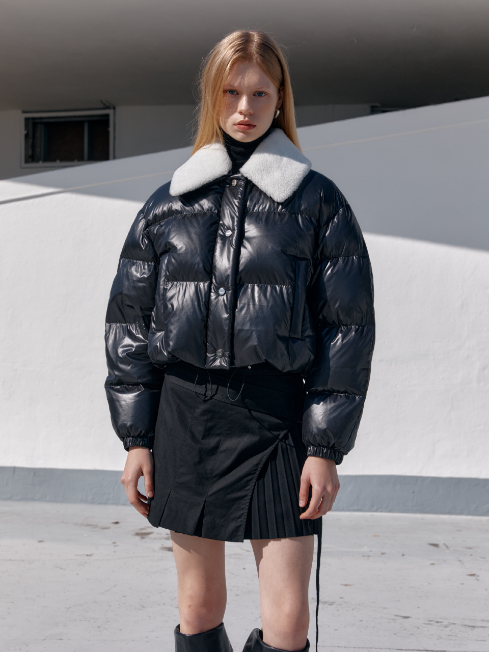 MUSEE PARC Down Faux-Shearing Collar Puffer Jacket