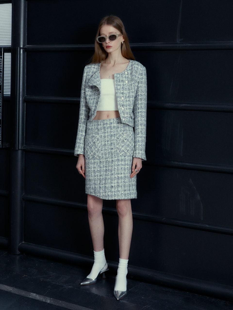 MUSEE Remm Asymmetric Tweed Mini Skirt - Gray