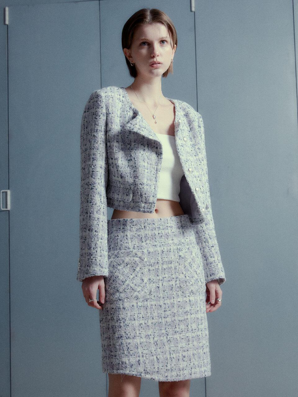 MUSEE Remm Asymmetric Tweed Mini Skirt - Lavender