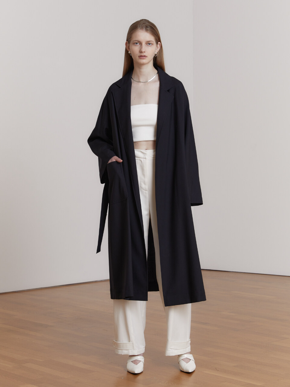 MUSEE RIVE Oversized Wool Trench Coat_Royal Navy