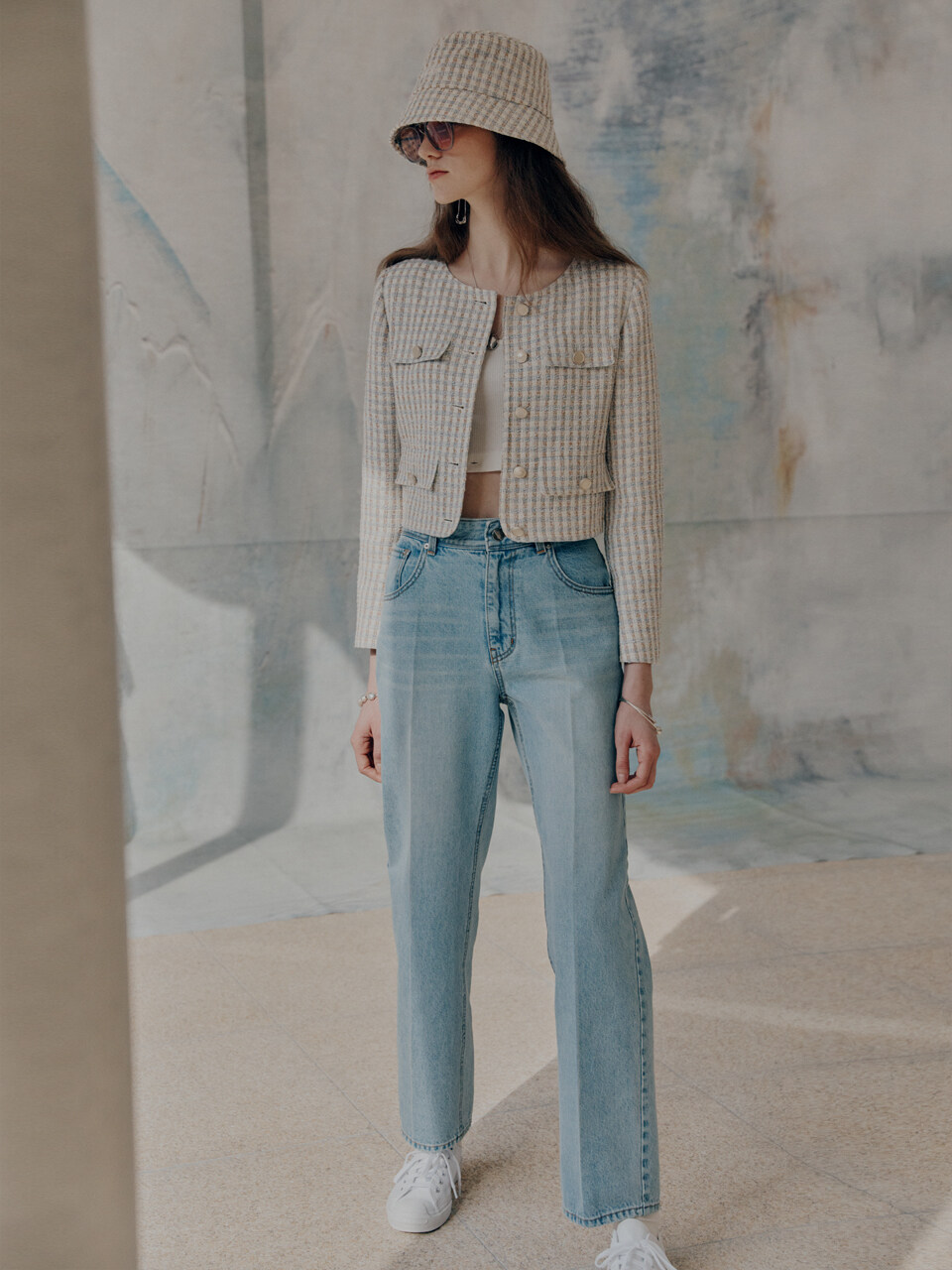 MUSEE SABRINA Crop Tweed Jacket_Blue Tweed