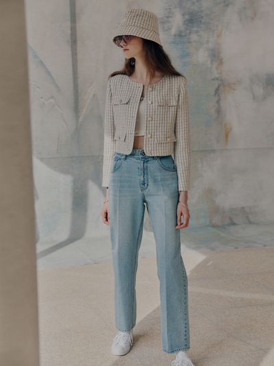 MUSEE SABRINA Crop Tweed Jacket_Blue Tweed