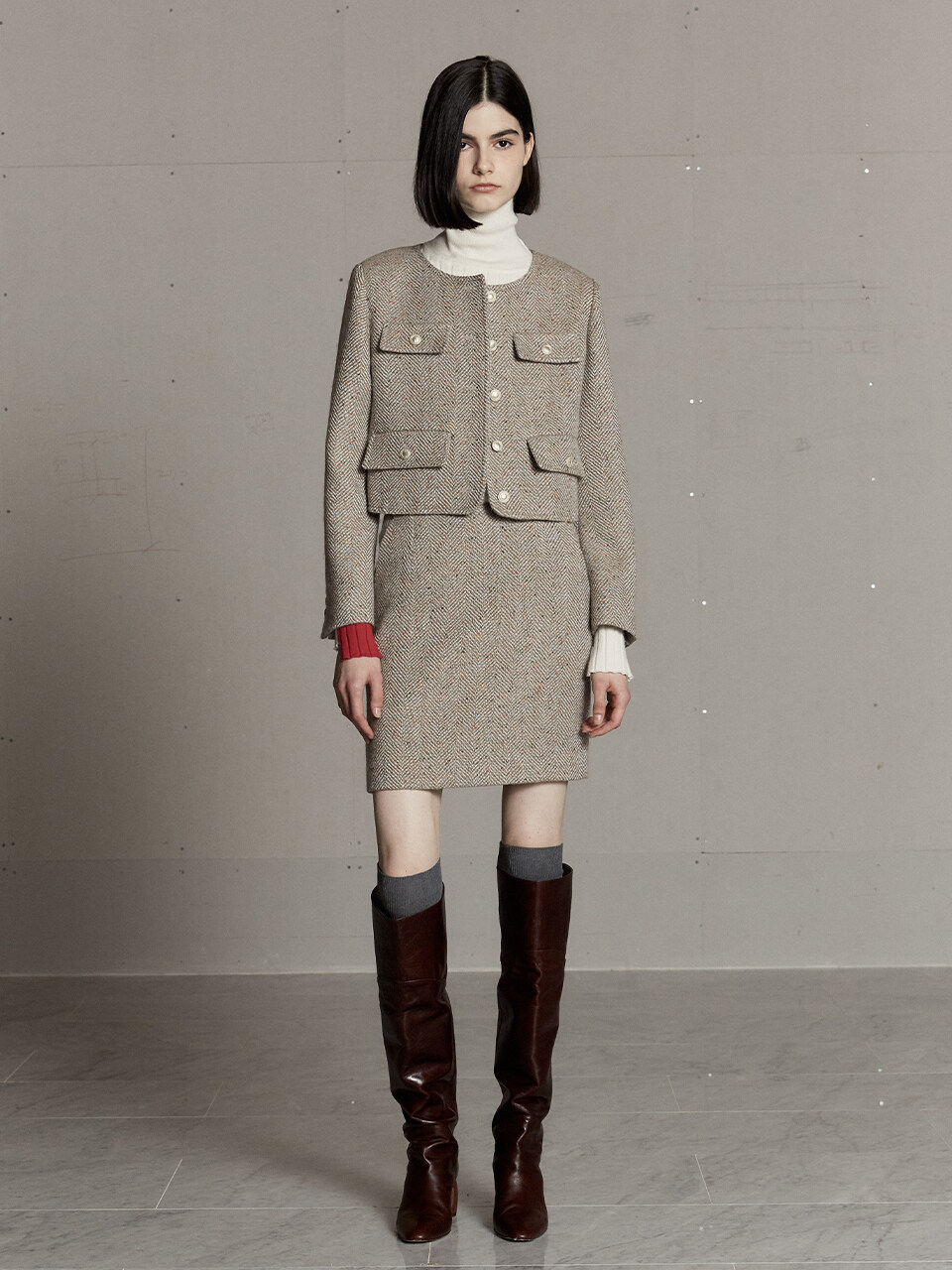 MUSEE Tweed Wool Mini Skirt_Beige