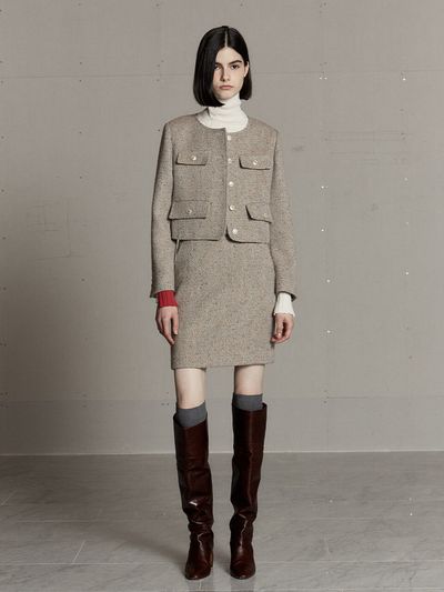MUSEE Tweed Wool Mini Skirt_Beige