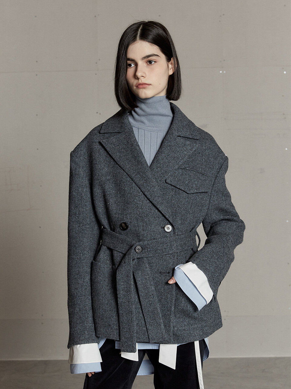 MUSEE Waist Belted Oversized Hourglass Jacket_Gray