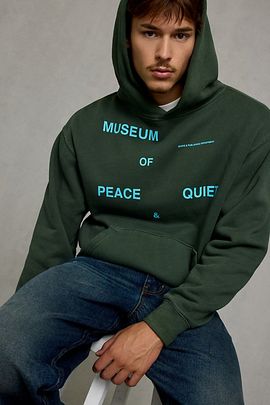 Museum of Peace & Quiet Museum Of Peace & Quiet Publishing Dept Graphic Hoodie Sweatshirt in Dark Green, Men's at Urban Outfitters