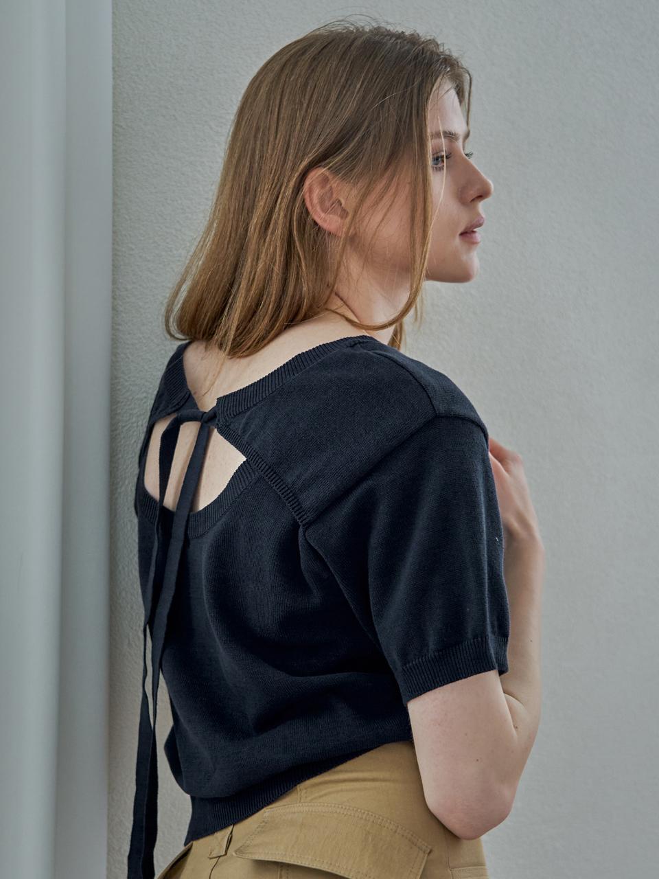 mutual Back hole ribbon knit Navy