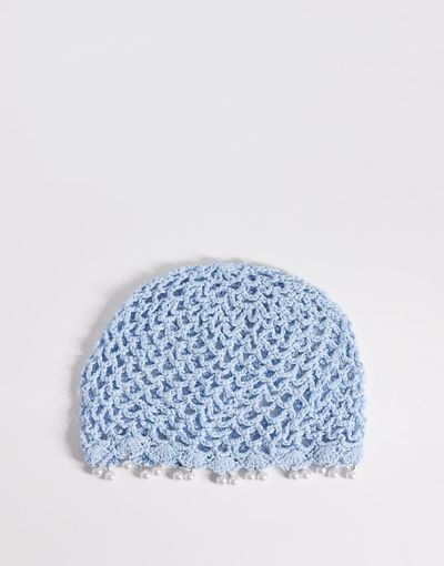My Accessories My Accessories beanie with faux pearl fringe trim in baby blue