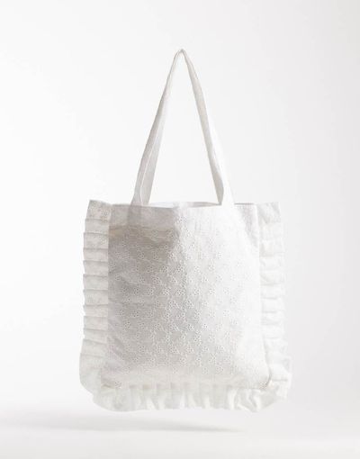 My Accessories My Accessories broderie anglais ruffle tote bag in white