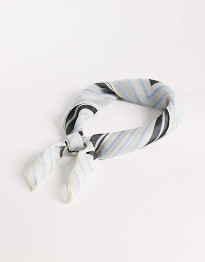 My Accessories My Accessories chiffon striped neck tie scarf in cream black and blue-Multi