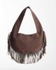 My Accessories My Accessories faux suede fringed shoulder bag with round base in dark brown - 1