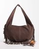 My Accessories My Accessories faux suede fringed shoulder bag with round base in dark brown - 2