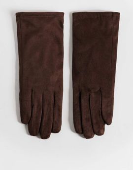 My Accessories My Accessories faux suede gloves in chocolate brown