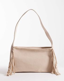 My Accessories My Accessories faux suede slouchy side fringe shoulder bag in cream-White