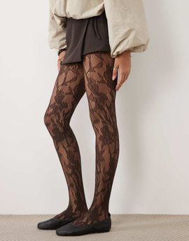 My Accessories My Accessories floral lace tights in brown
