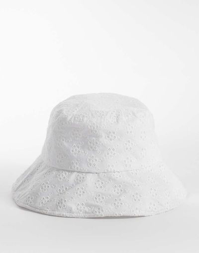 My Accessories My Accessories oversized broderie anglais bucket hat in white